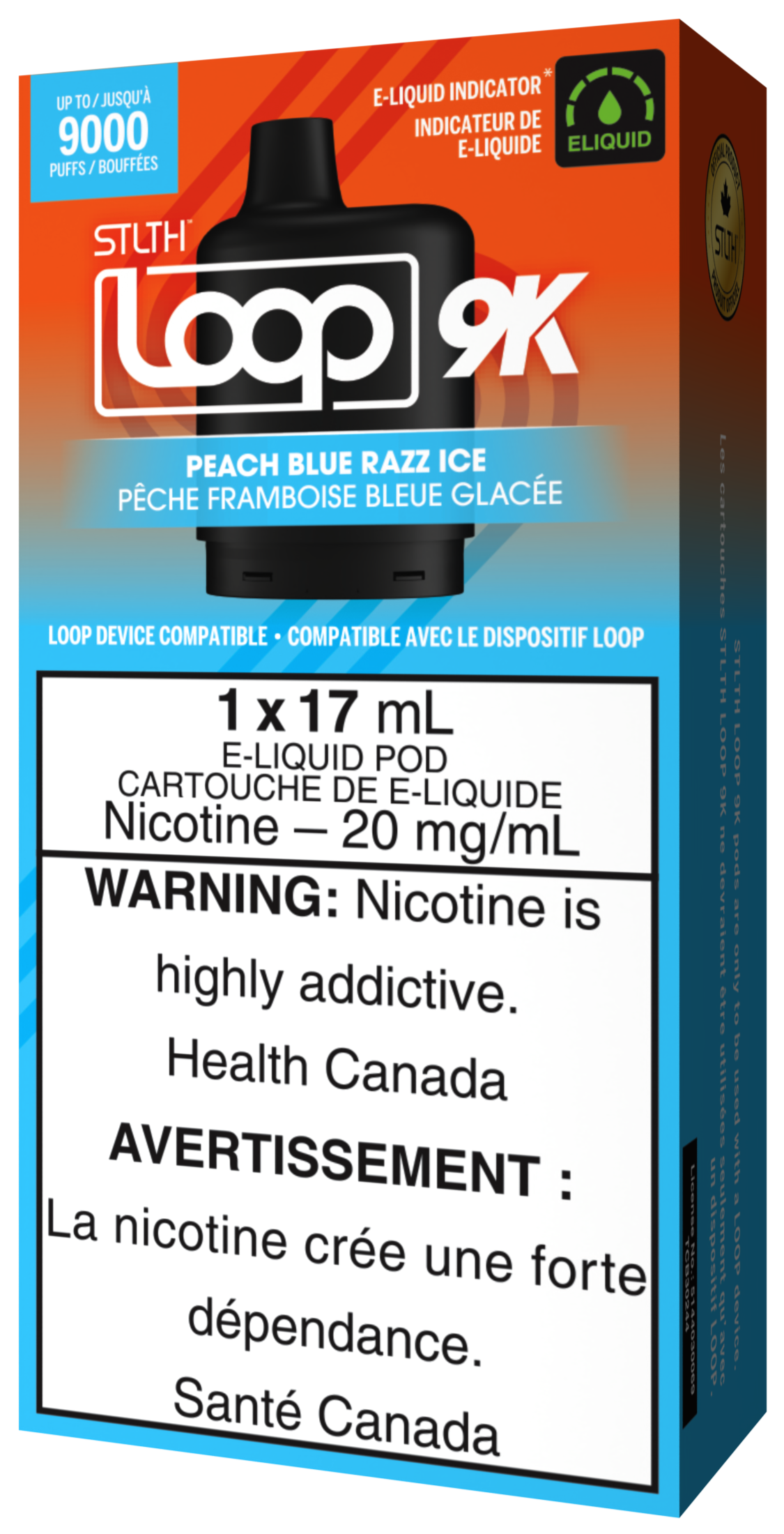 STLTH LOOP 9K Pod Pack Box Packaging Peach Blue Razz Ice