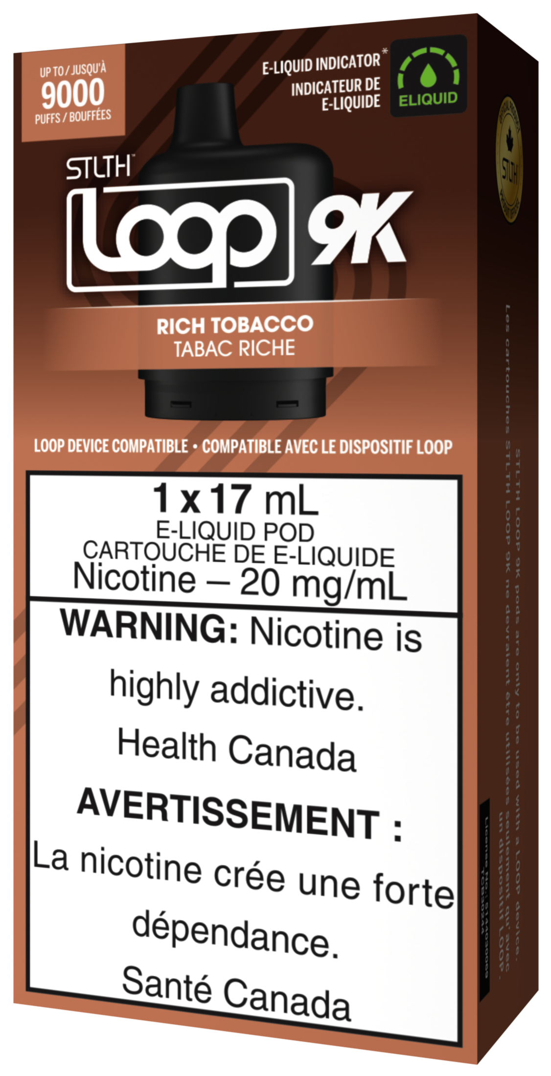 STLTH LOOP 9K Pod Pack Box Packaging Rich Tobacco