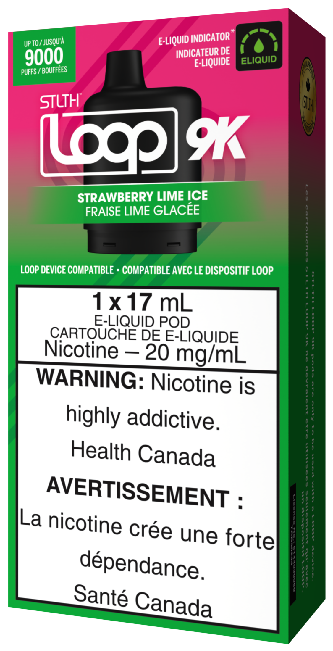 STLTH LOOP 9K Pod Pack Box Packaging Strawberry Lime Ice