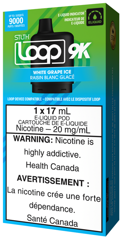 STLTH LOOP 9K Pod Pack Box Packaging White Grape Ice