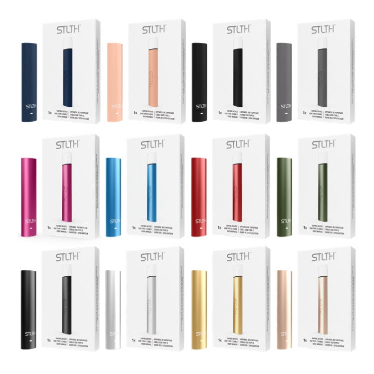 STLTH vape device starter kit packages in 12 colours