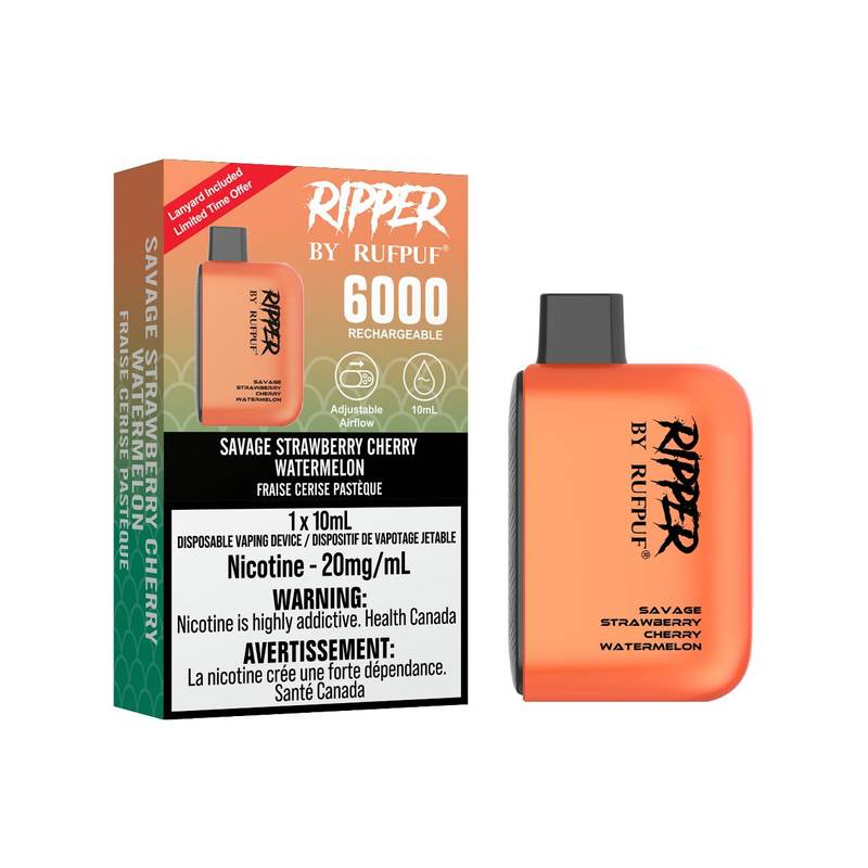 Rufpuf Ripper 6000 Disposable Vape flavour Savage Strawberry Cherry Watermelon 