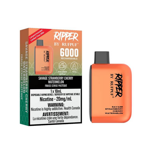 Rufpuf Ripper 6000 Disposable Vape flavour Savage Strawberry Cherry Watermelon 