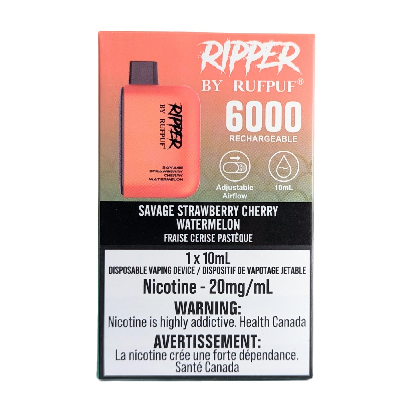 Rufpuf Ripper 6000 Disposable Vape flavour Savage Strawberry Cherry Watermelon