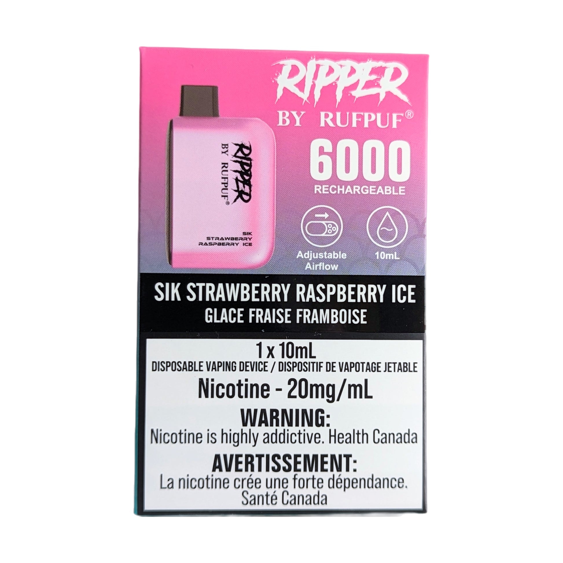 Rufpuf Ripper 6000 Disposable Vape flavour Sik Strawberry Raspberry Ice