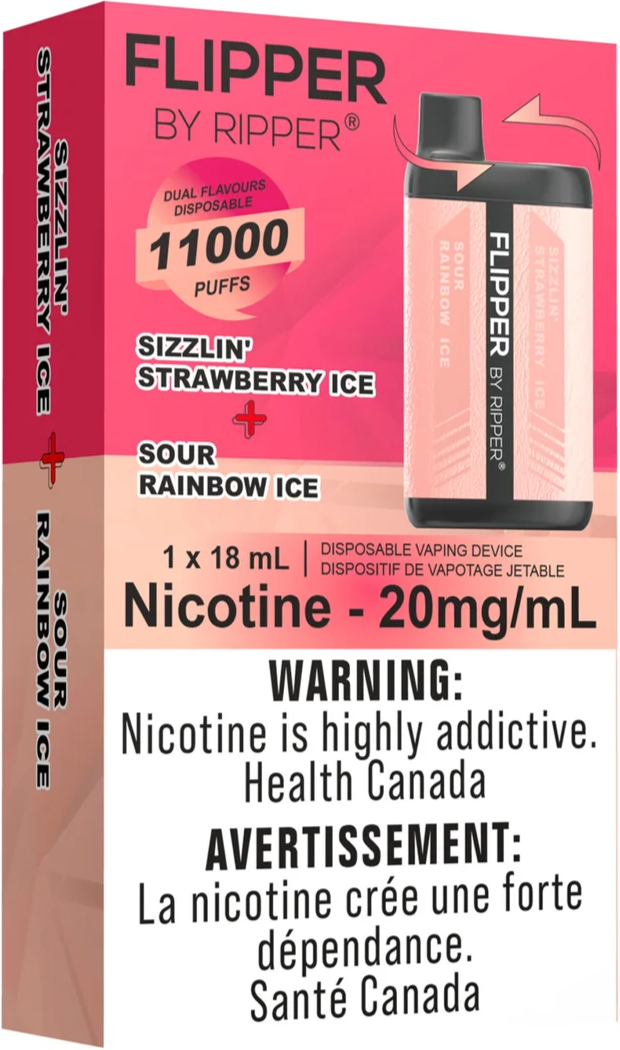 Sour Rainbow Ice And Sizzlin' Strawberry Ice Flipper by Ripper 11000 Puffs Disposable Vape