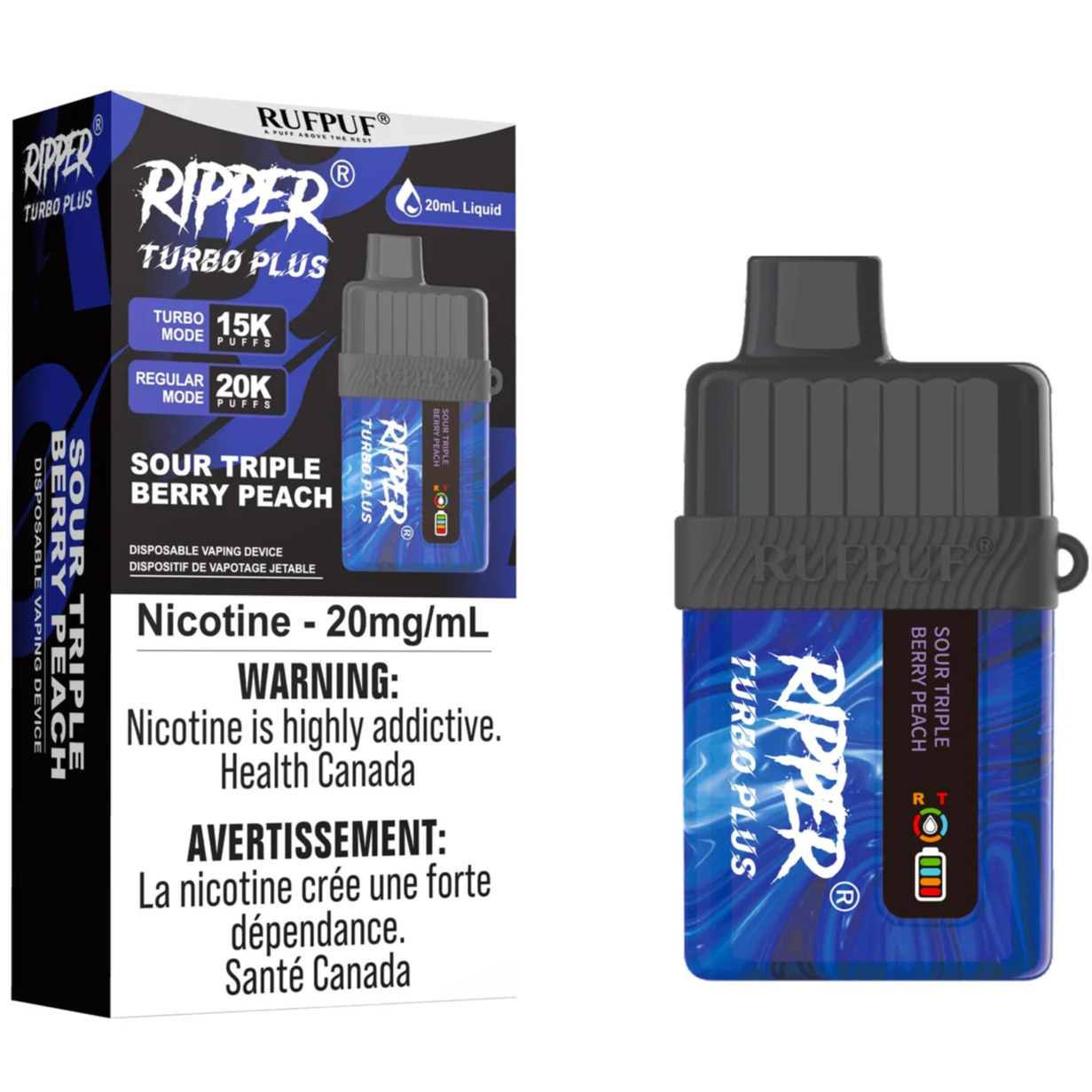 Sour Triple Berry Peach RIPPER TURBO PLUS Disposable Vape