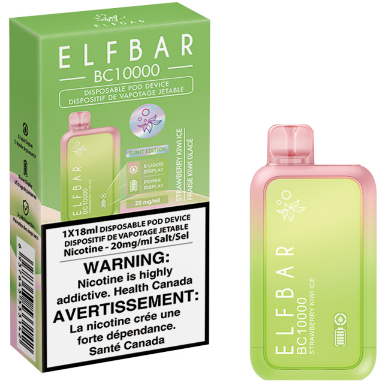 Strawberry Kiwi Ice ELF BAR BC10000 Disposable Vape 10K Puffs 18mL