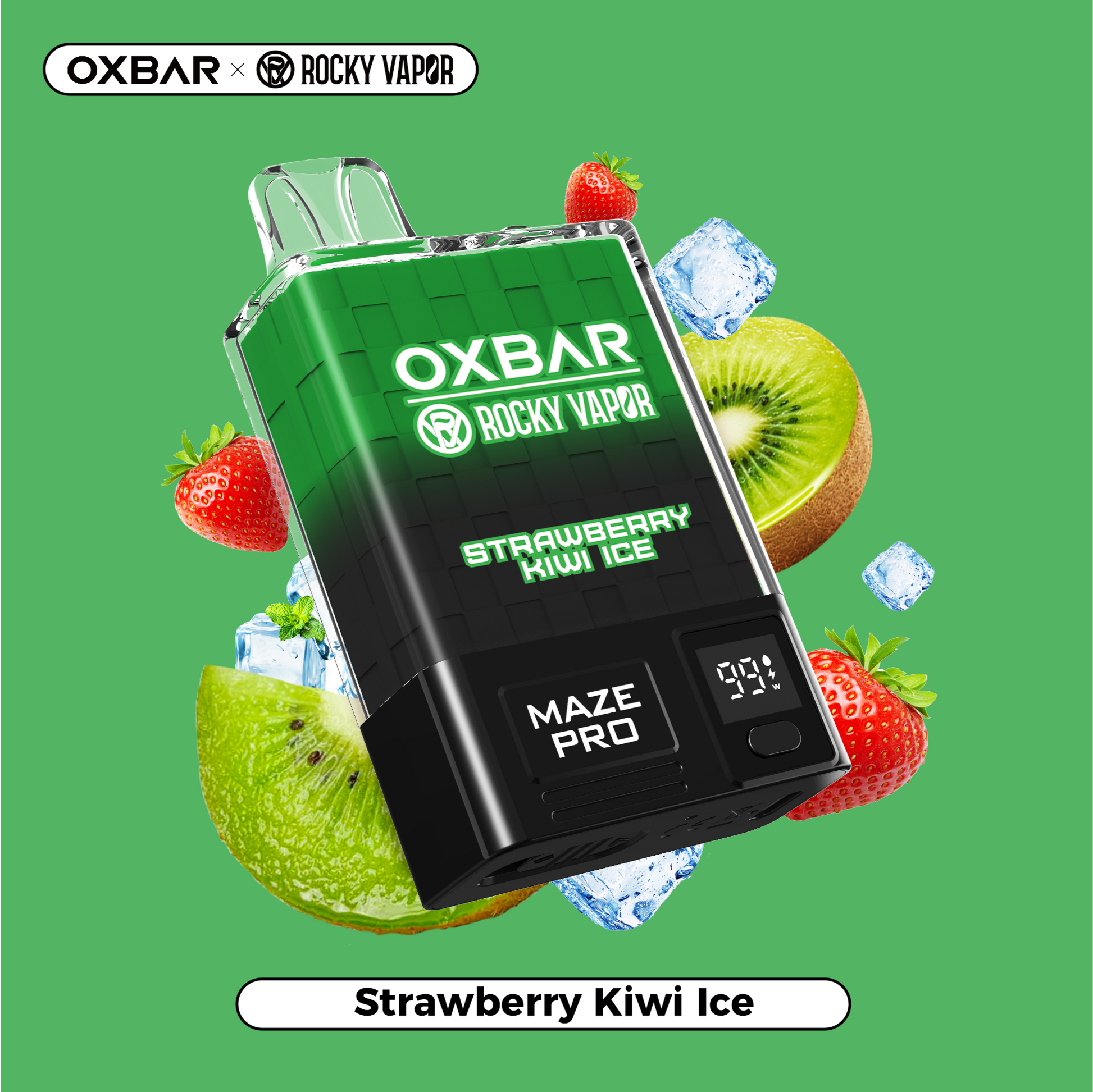 Strawberry Kiwi Ice Rocky Vapor Oxbar Maze Pro Disposable Vape Flavour Render