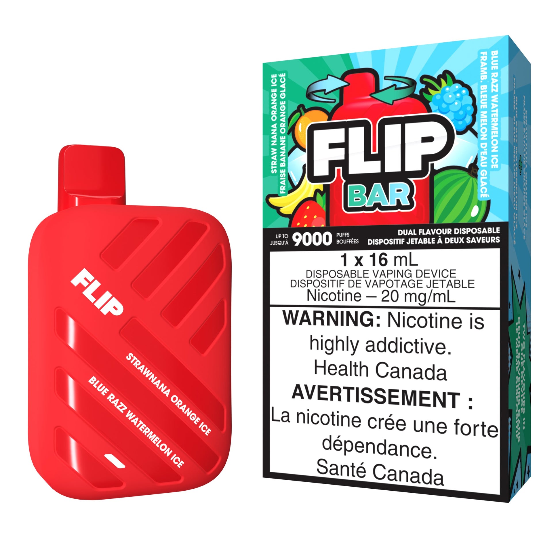 Flip Bar Disposable Vape flavour Straw Nana Orange Ice & Blue Razz Watermelon Ice