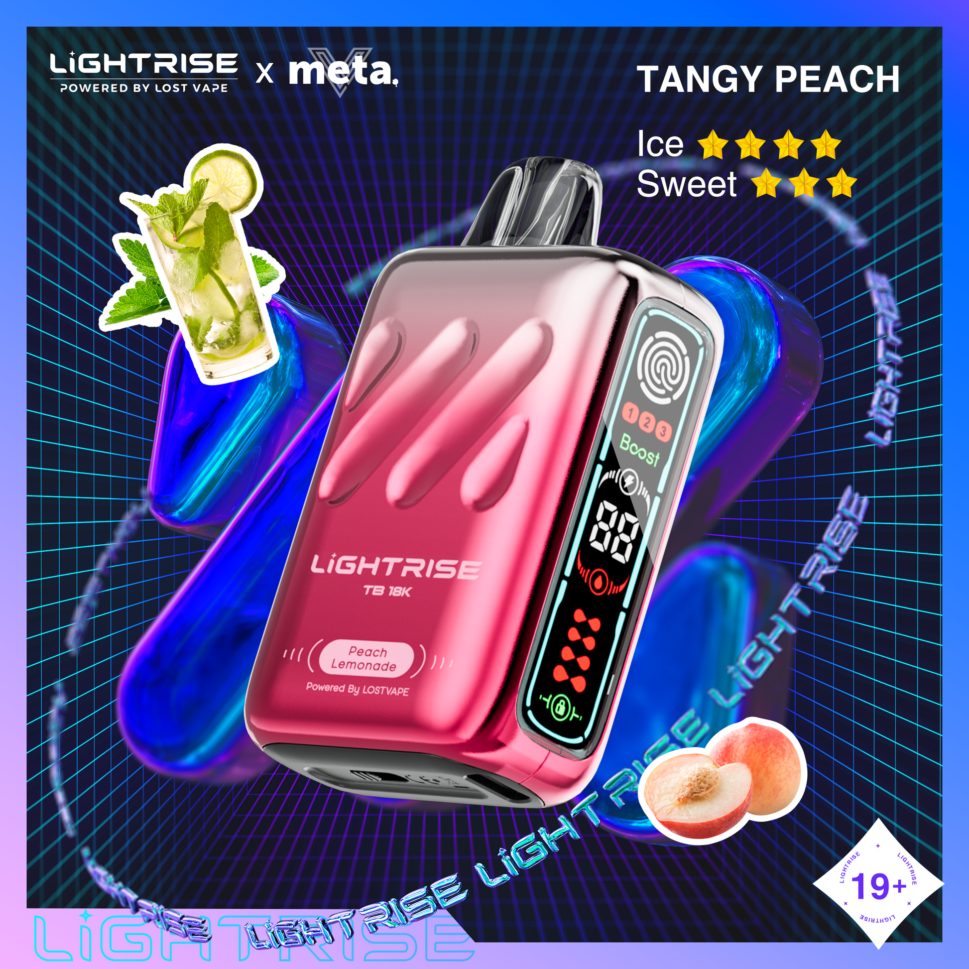 Tangy Peach Lost Vape Lightrise TB 18K Disposable Vape 18000 Puffs