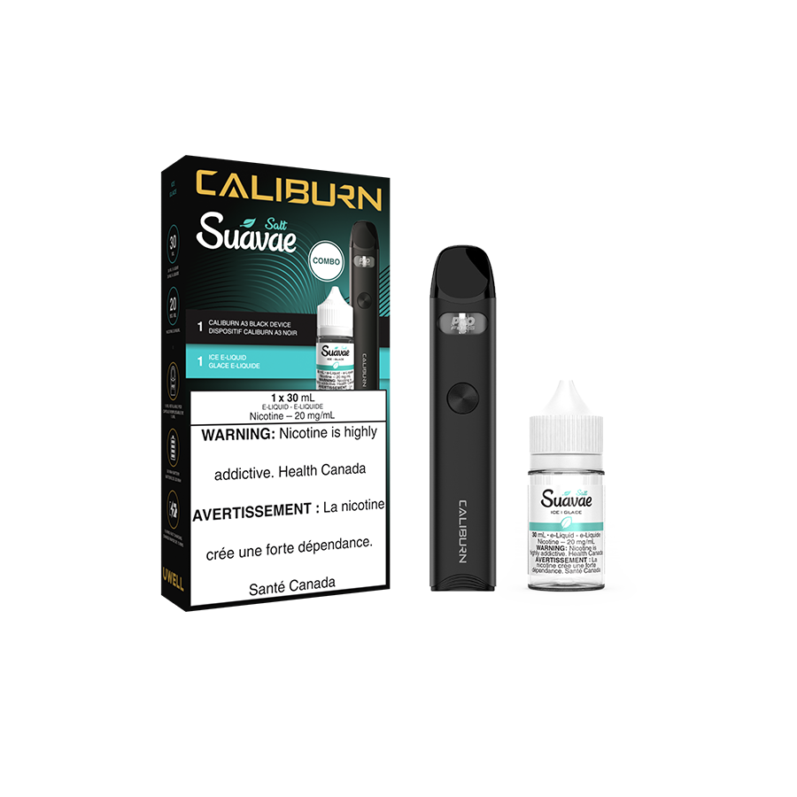 UWELL CALIBURN A3 Pod Kit and Salt E-Liquid Bundle Black and Ice Suavae Vape Juice