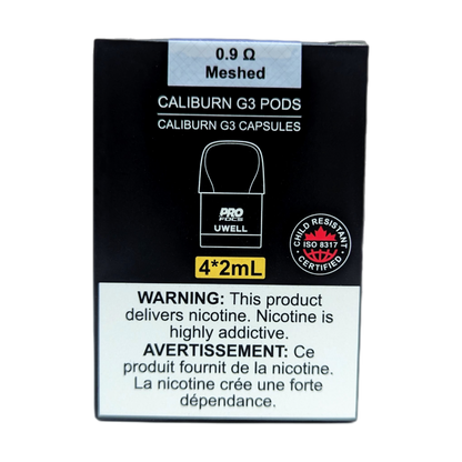 UWELL Caliburn G3 Replacement Pods 0.9ohm package of 4 pods CRC 2ml