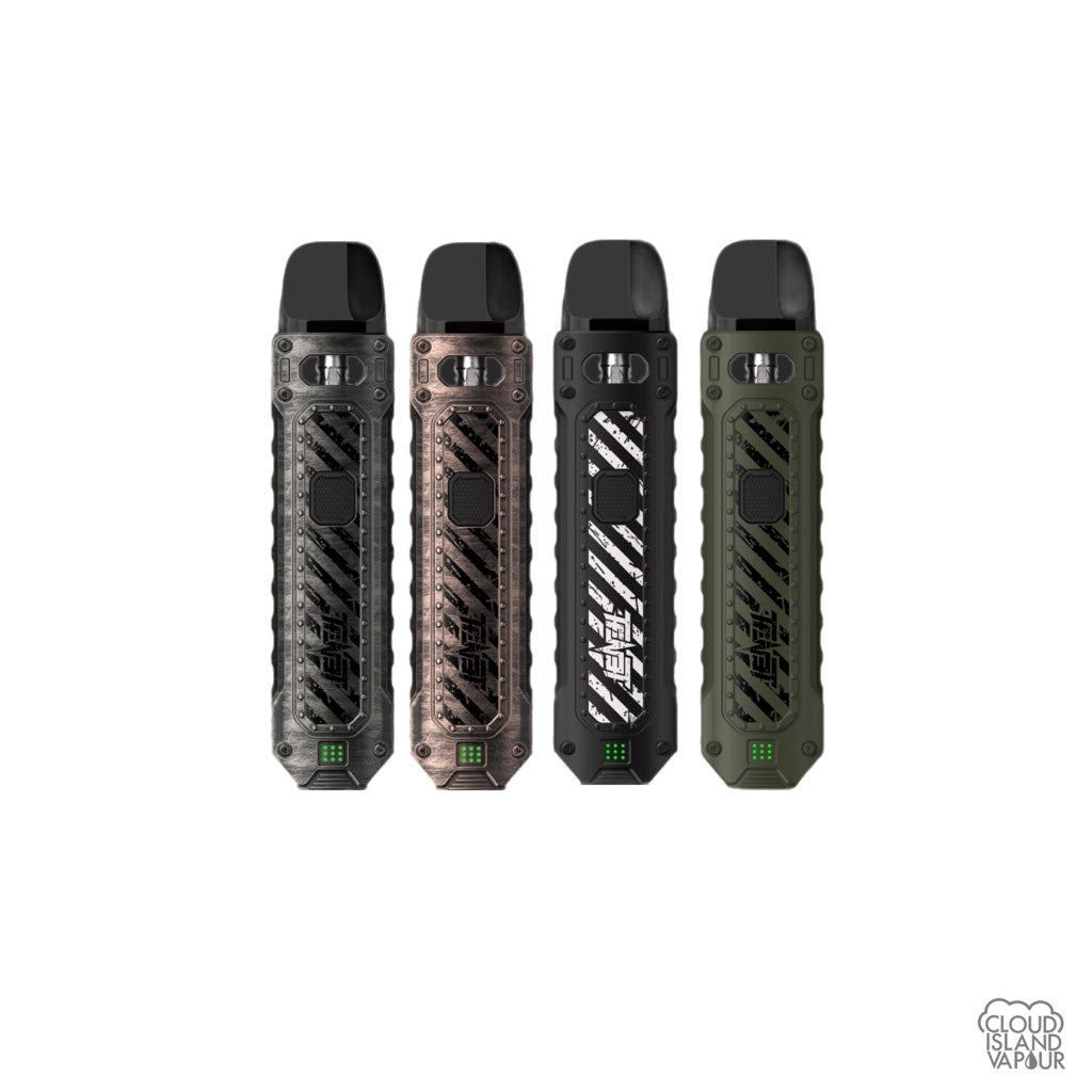 UWELL Caliburn Tenet vape system devices in 4 colors Iron Gray, Copper Red, Carbon Black, Olive Green