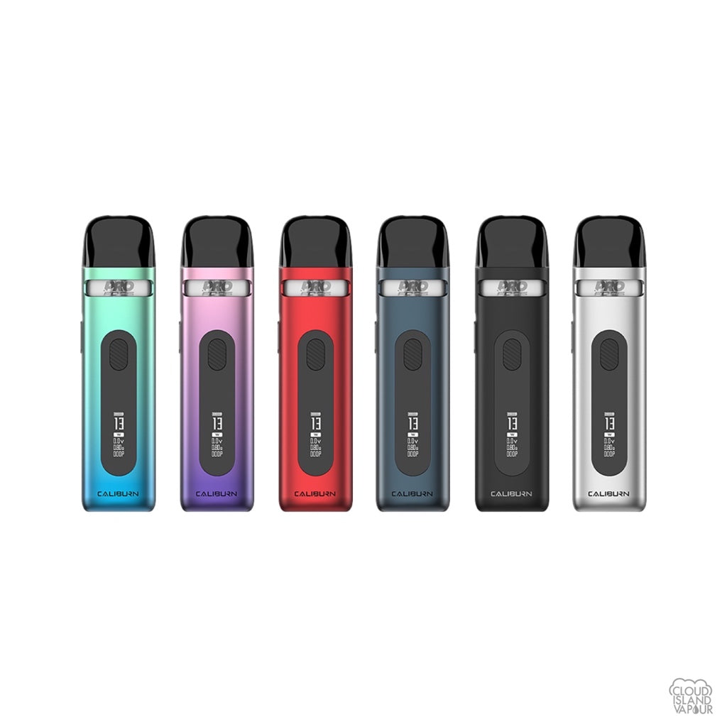 UWELL Caliburn X Pod system vapes in 6 colours Lake Green, Lilac Purple, Ribbon red, Ink Blue, Matte Black, Moonlight Silver