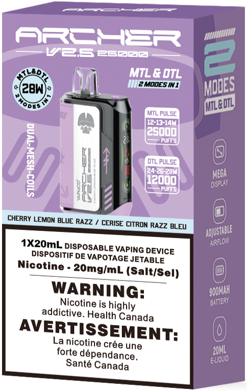 VAPMOD ARCHER 25K Disposable Vape Cherry Lemon Blue Razz