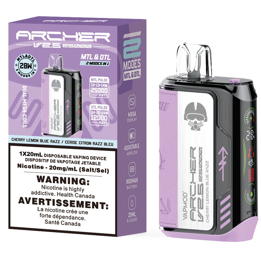 VAPMOD ARCHER V2.5 25K Disposable Vape 25000 Puffs Cherry Lemon Blue Razz