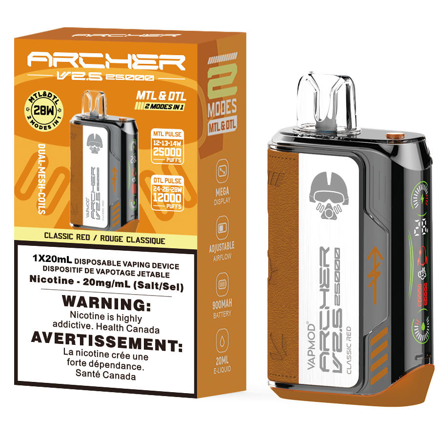 VAPMOD ARCHER V2.5 25K Disposable Vape 25000 Puffs Classic Red