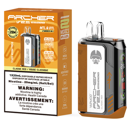 VAPMOD ARCHER V2.5 25K Disposable Vape 25000 Puffs Classic Red