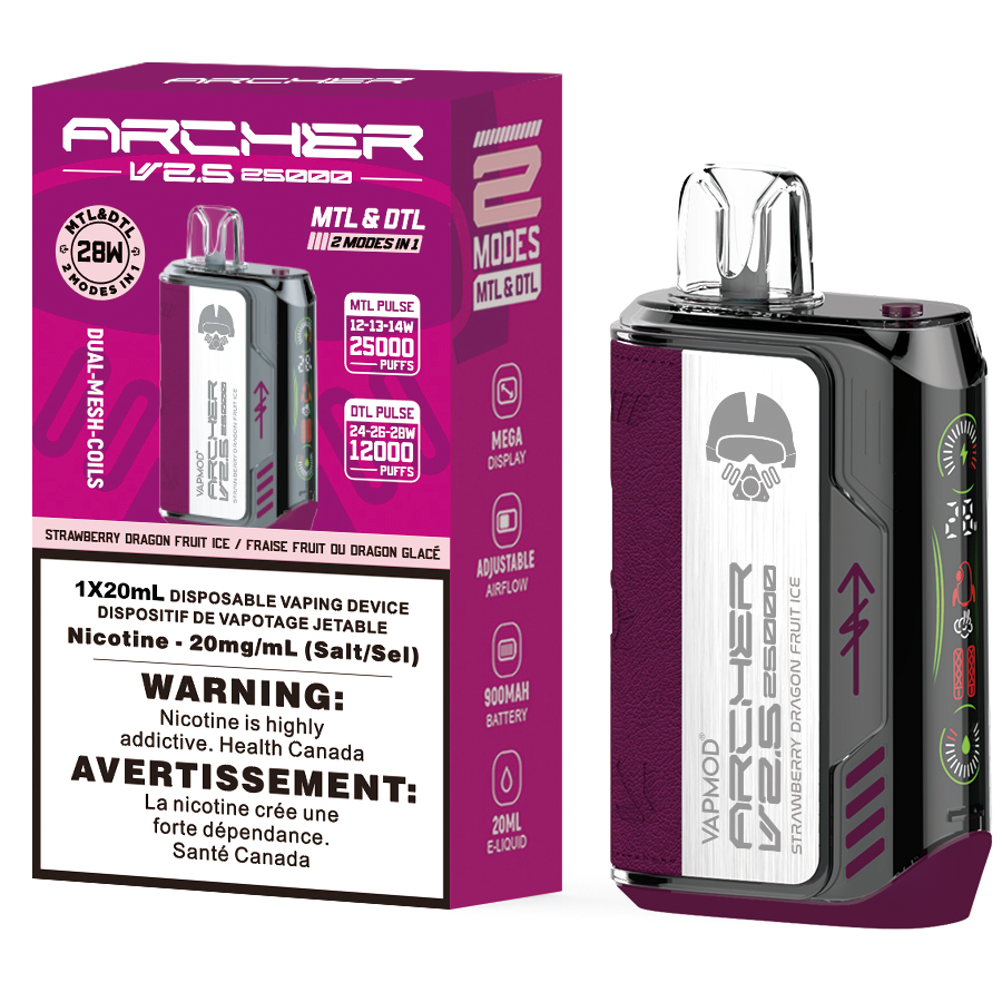 VAPMOD ARCHER V2.5 25K Disposable Vape 25000 Puffs Strawberry Dragon Fruit Ice