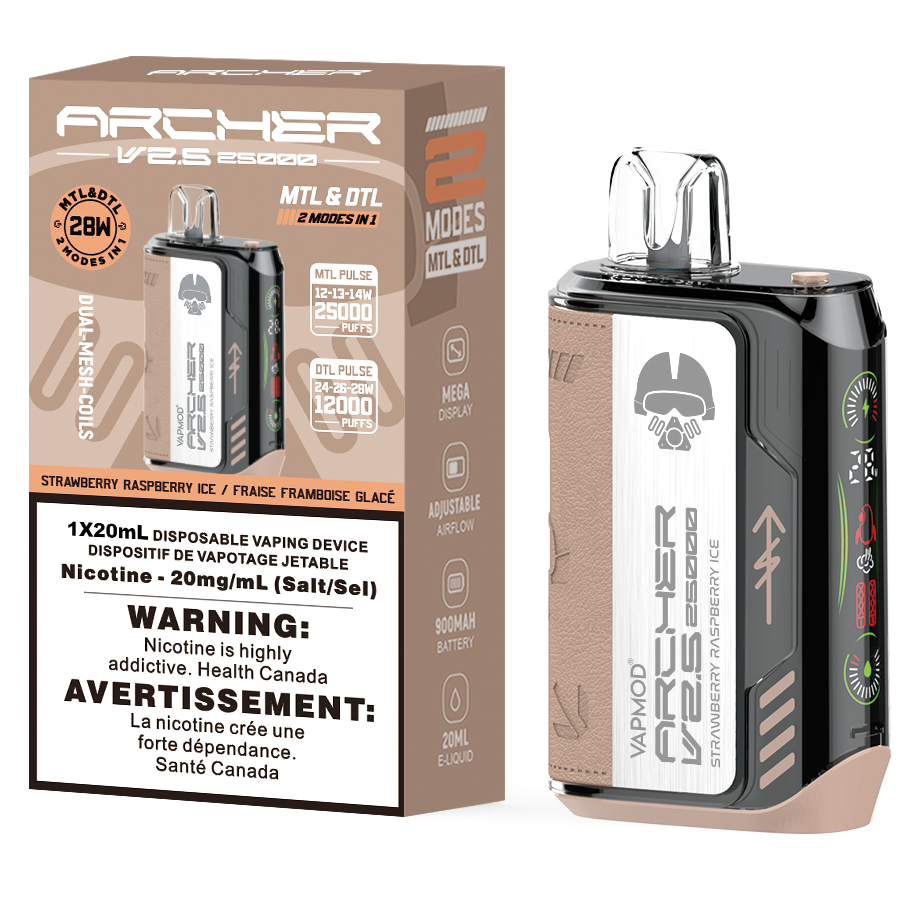 VAPMOD ARCHER V2.5 25K Disposable Vape 25000 Puffs Strawberry Raspberry Ice