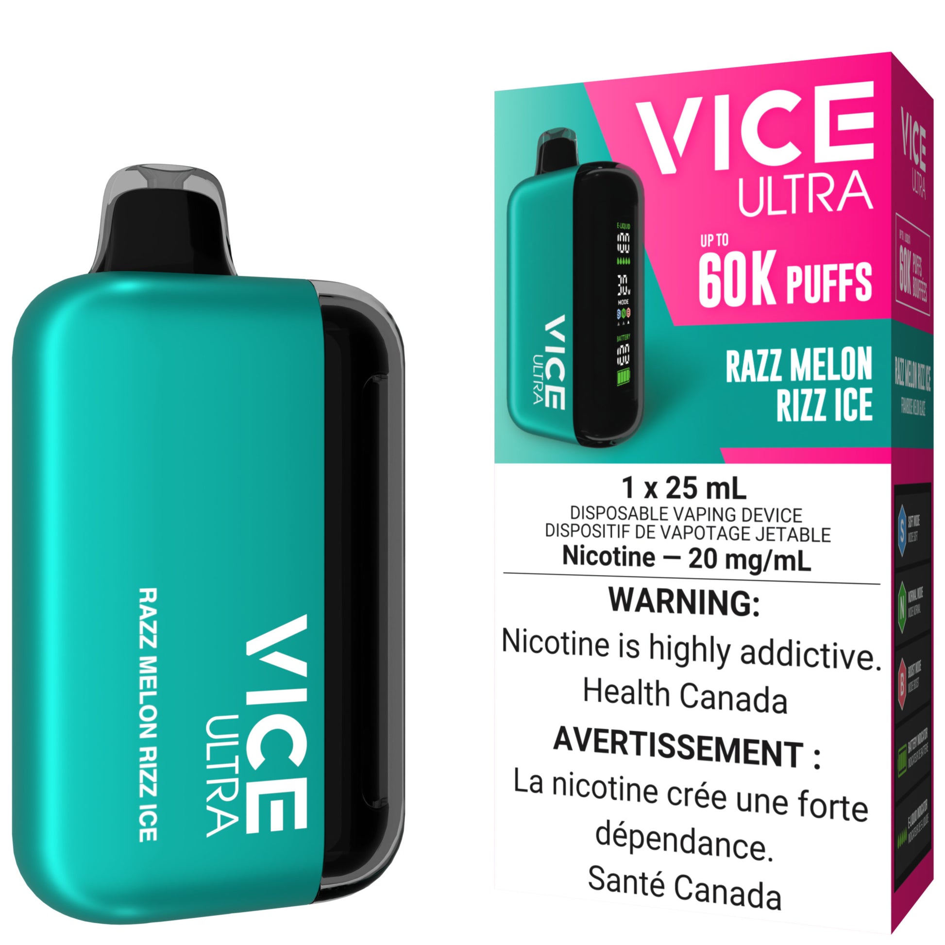 VICE ULTRA 60K Disposable Vape Razz Melon Rizz Ice