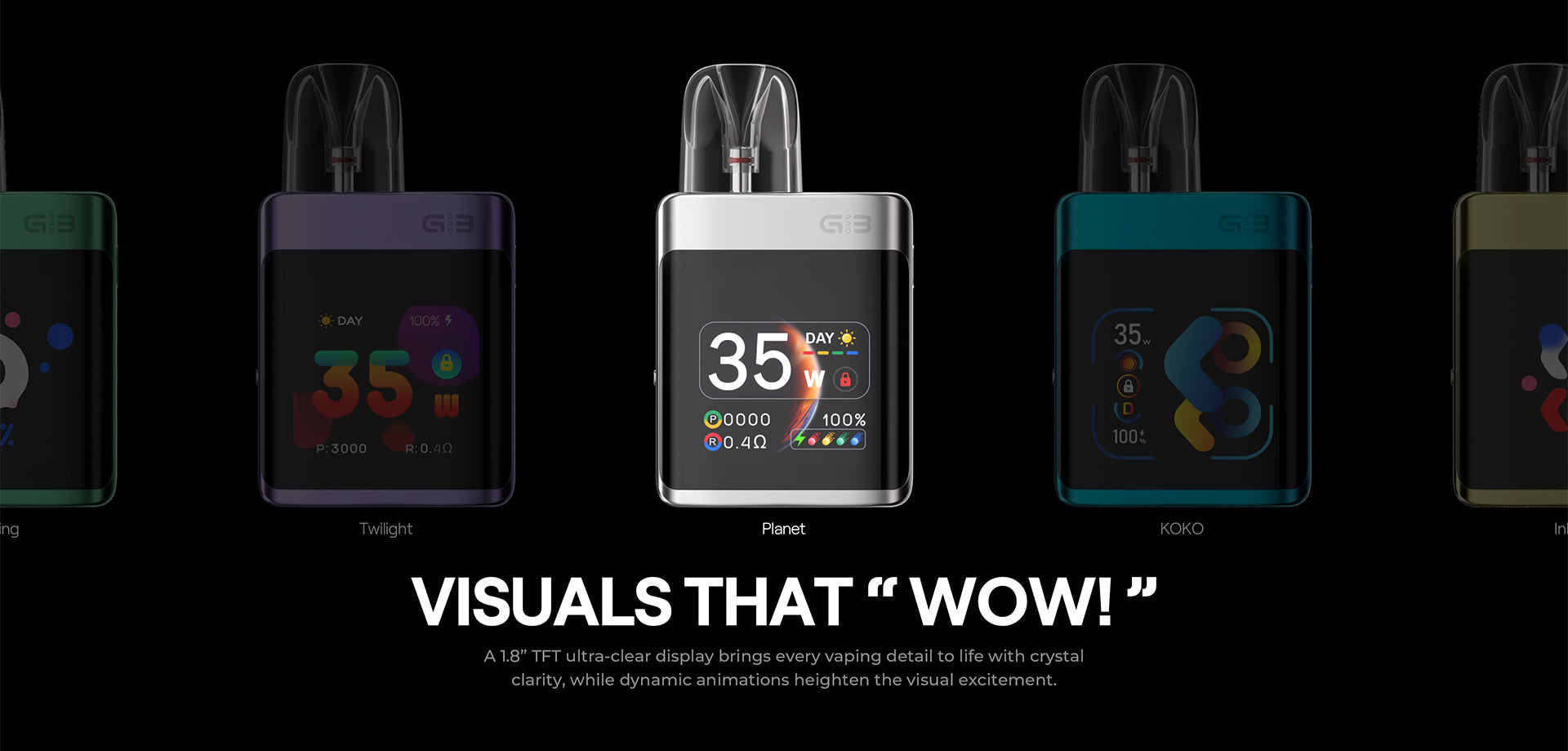 Visuals That Wow 1.8-Inch TFT Ultra-Clear Display UWELL CALIBURN G3 PRO KOKO