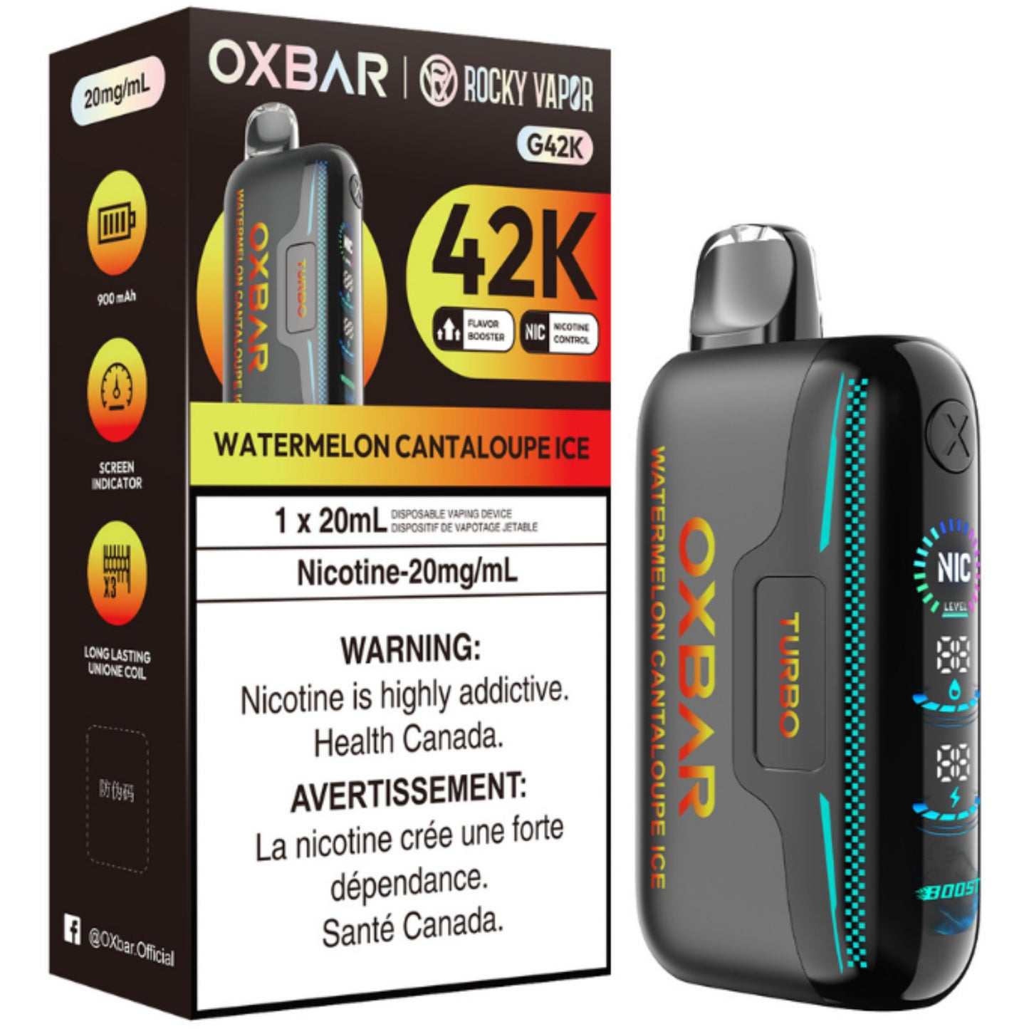 Watermelon Cantaloupe Ice ROCKY VAPOR OXBAR G42K