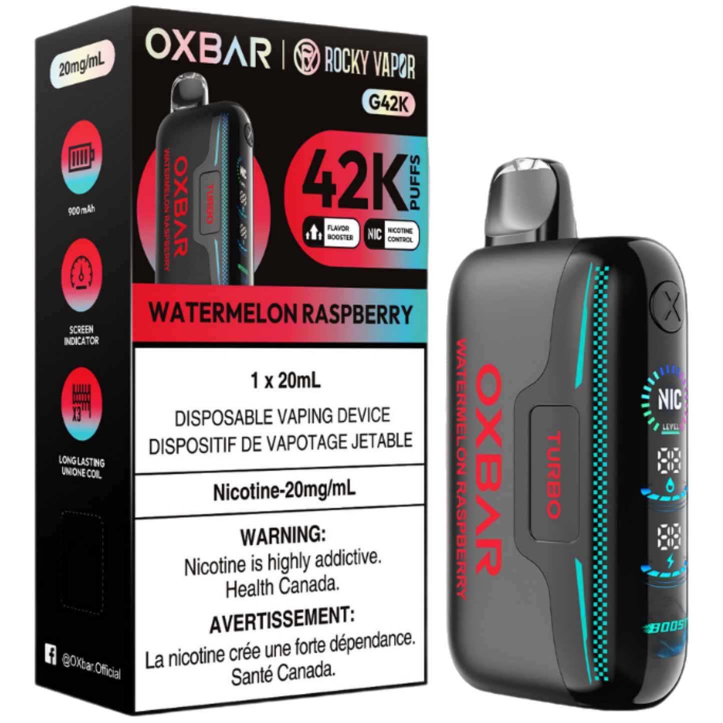 Rocky Vapor Oxbar G42K Disposable Vape - Watermelon Raspberry