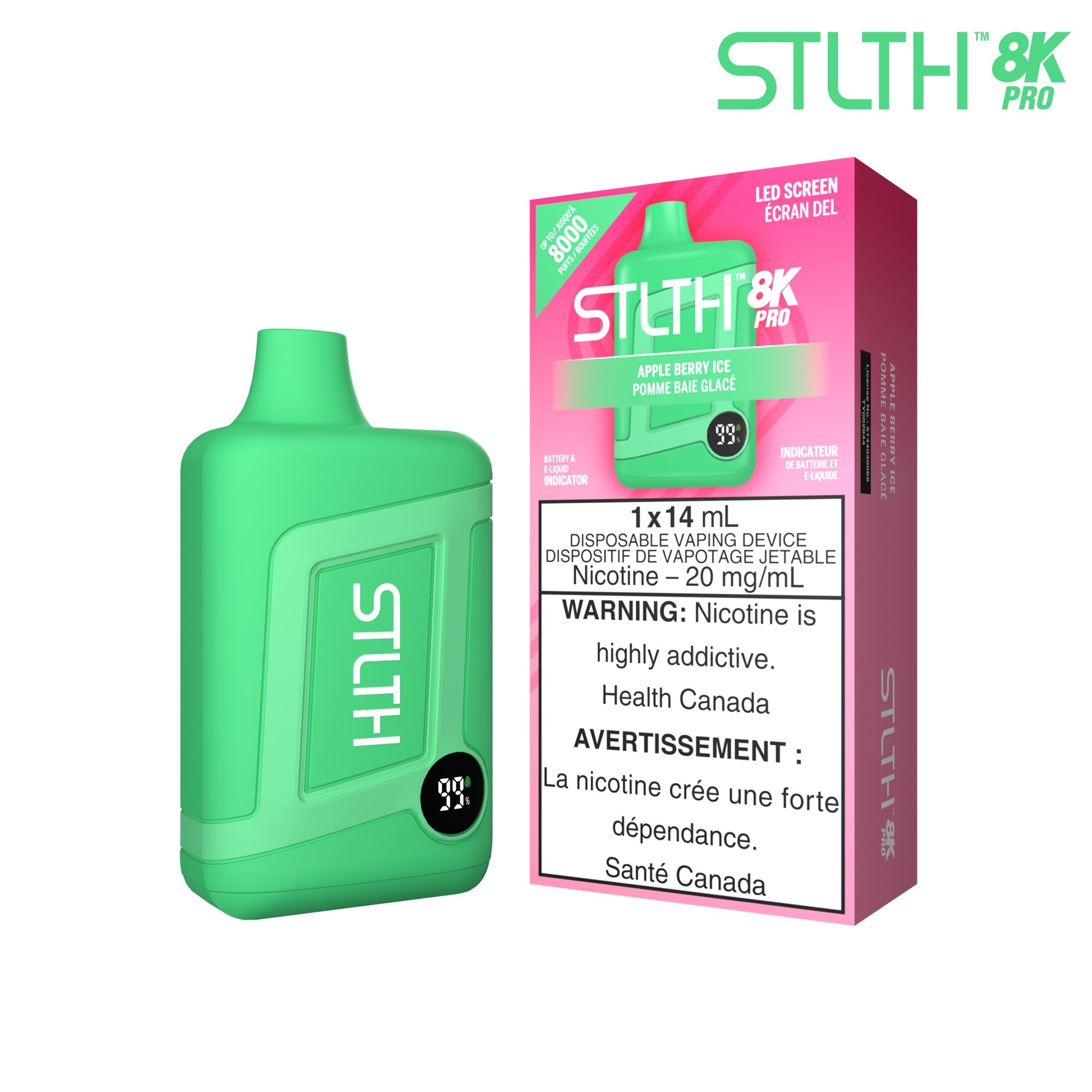 STLTH 8K pro disposable vape Apple Berry Ice 