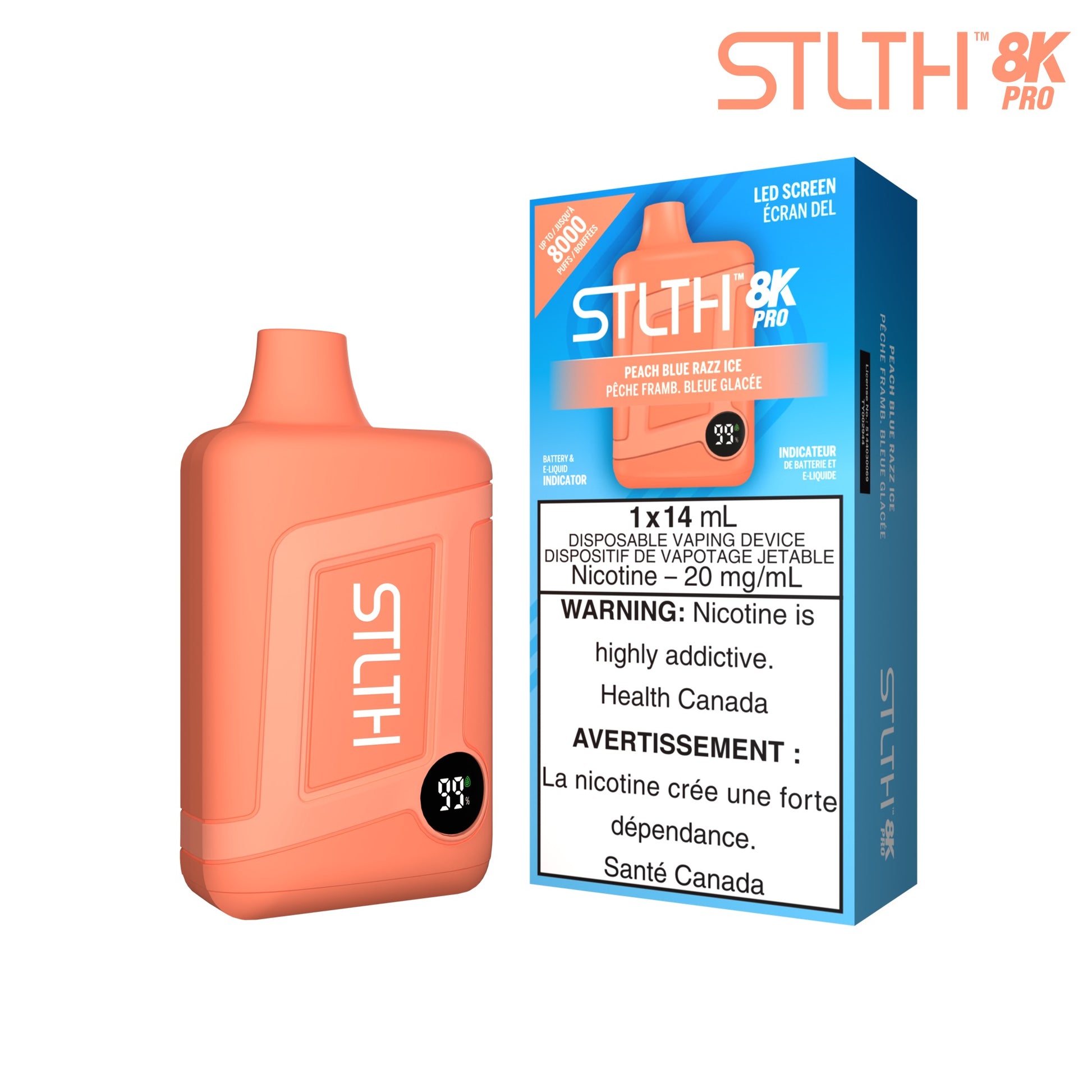 STLTH 8K pro disposable vape Peach Blue Razz Ice