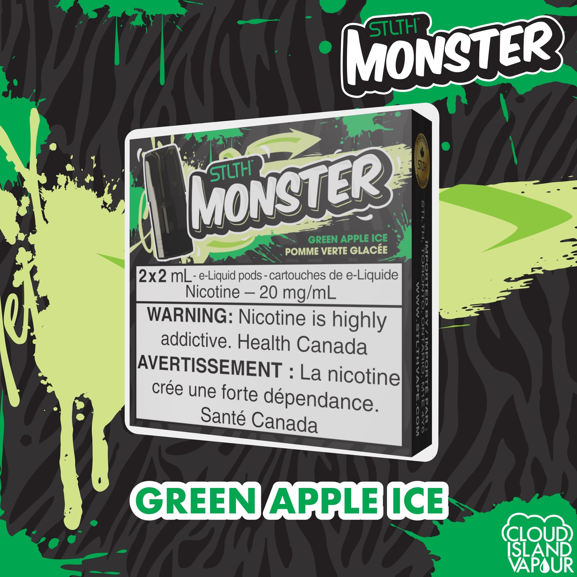 STLTH Monster Pod Package flavour Green Apple Ice