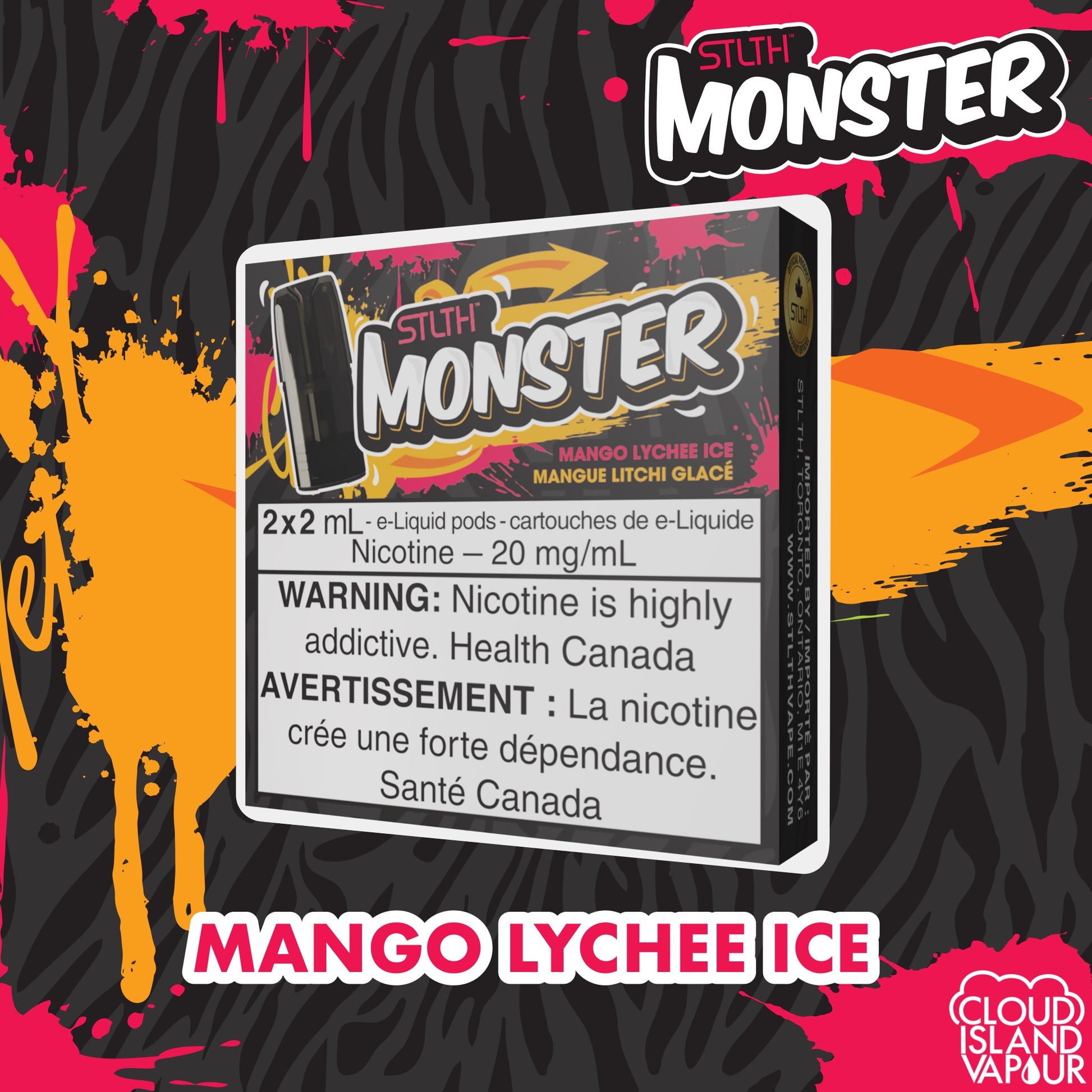 STLTH Monster Pod Package flavour Mango Lychee Ice