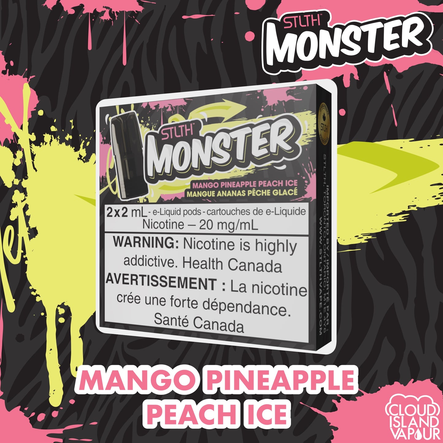 STLTH Monster Pod Package flavour Mango Pineapple Peach Ice