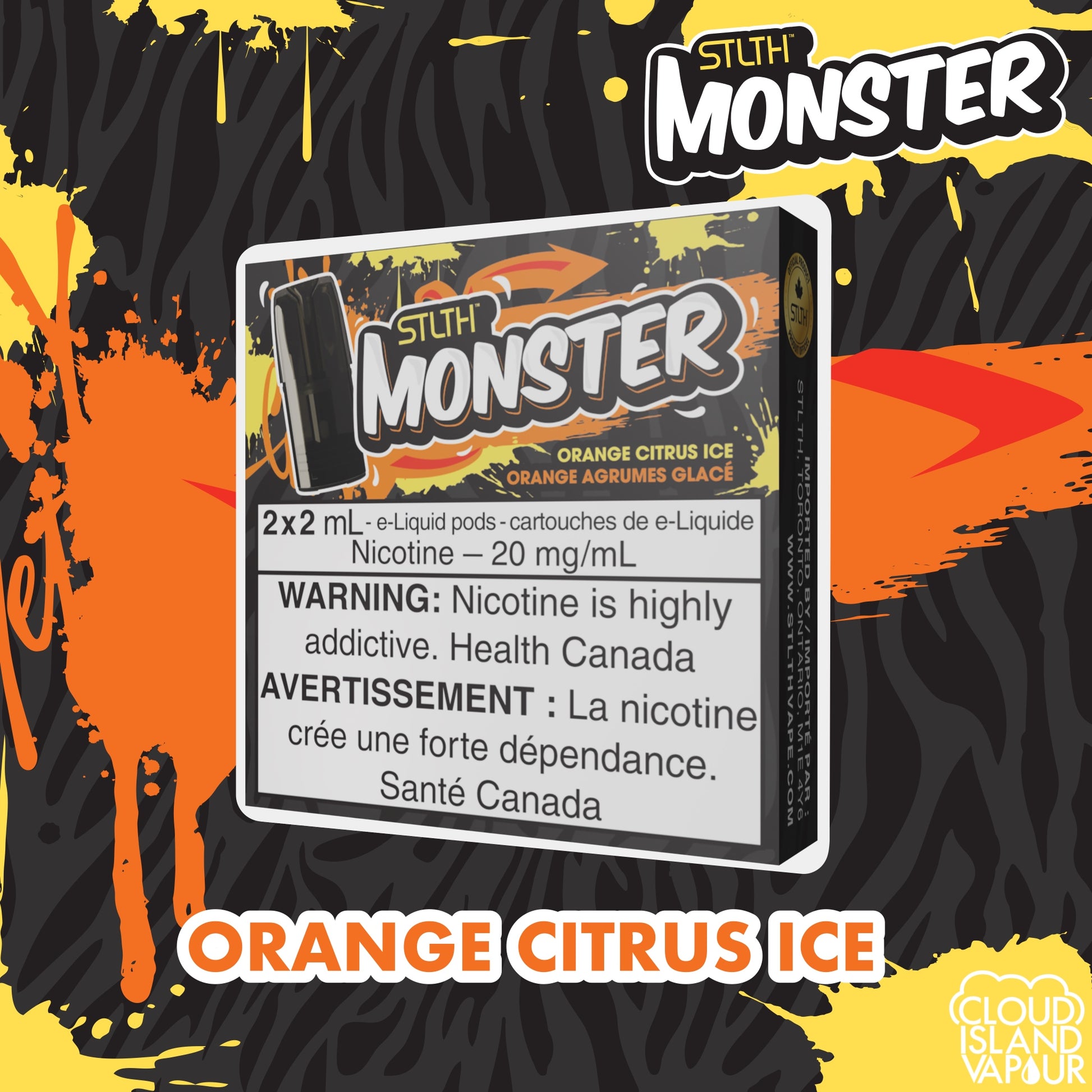 STLTH Monster Pod Package flavour Orange Citrus Ice