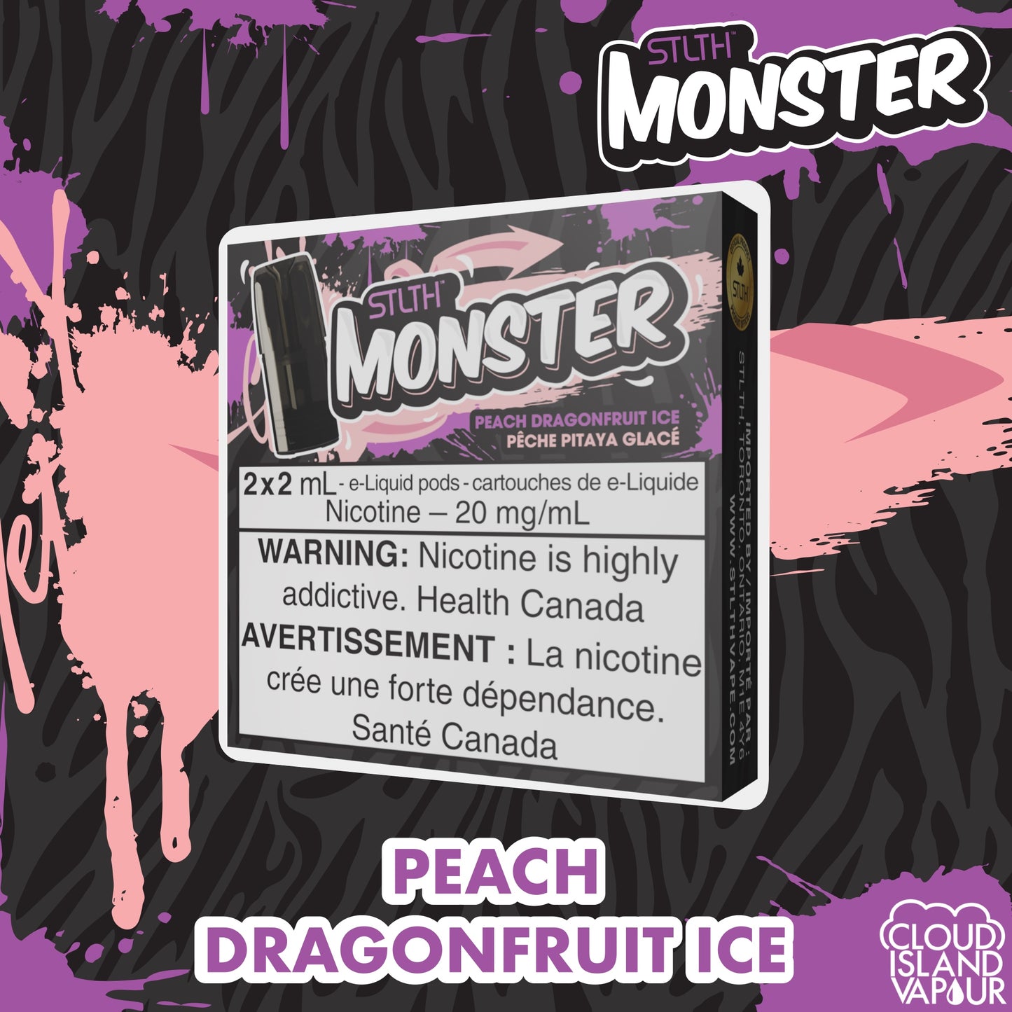 STLTH Monster Pod Package flavour Peach Dragon Fruit Ice