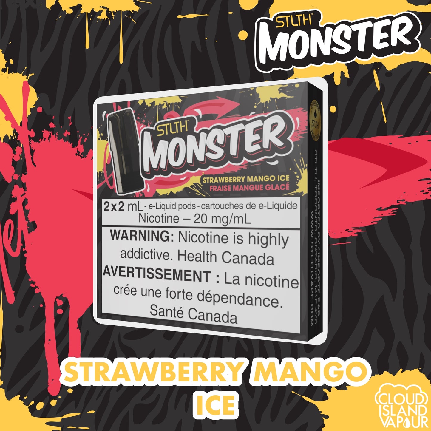 STLTH Monster Pod Package flavour Strawberry Mango Ice